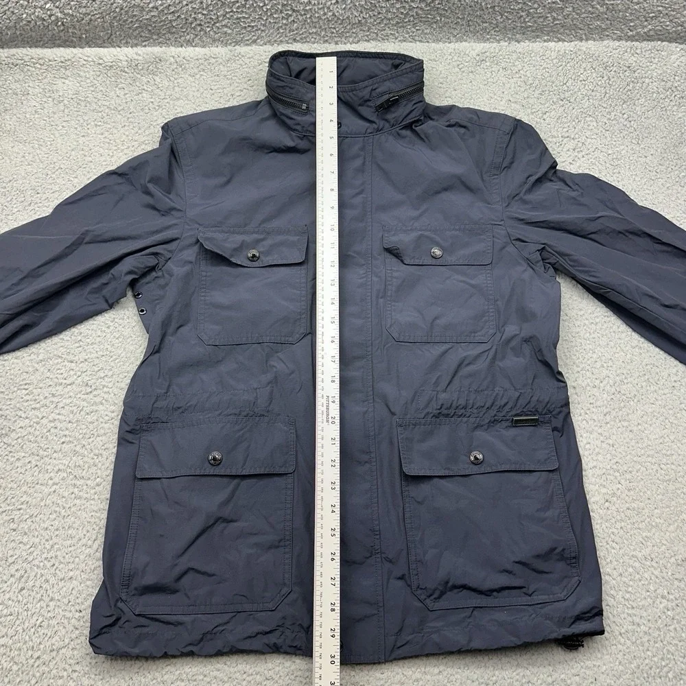 Coach F85329 Mens Large Navy Blue‎ Field Jacket Full Zip Coat w/ Stowable Hood
